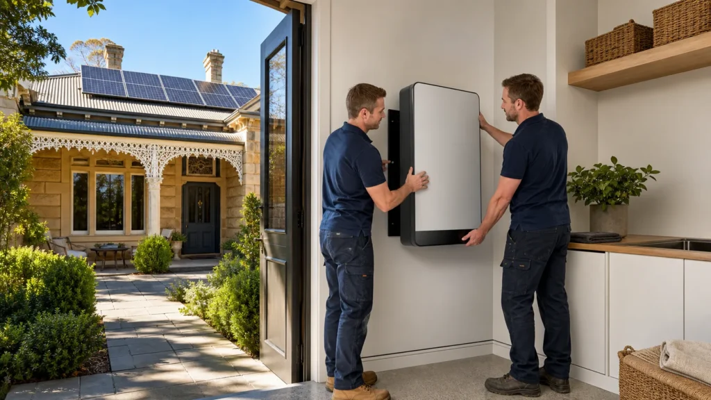 Inside Solar Battery Installation in Hobart Terrace and Heritage Homes